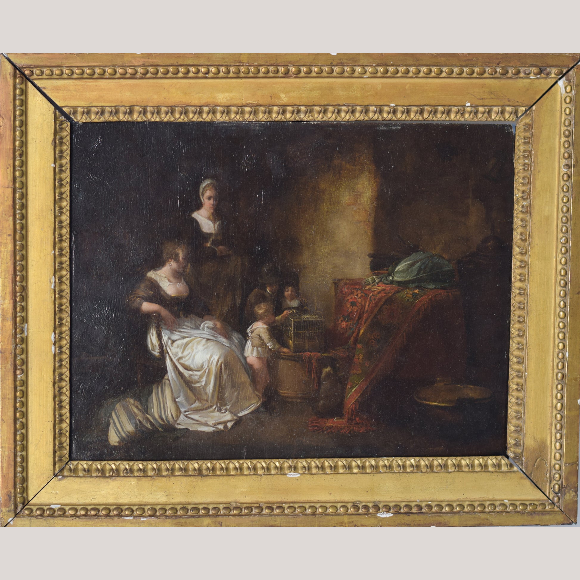 18th Century Domestic Scene - Oil on panel - Modern Decorative