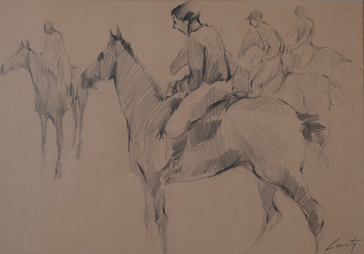 Signed High Quality Drawing - At The Races - Modern Decorative