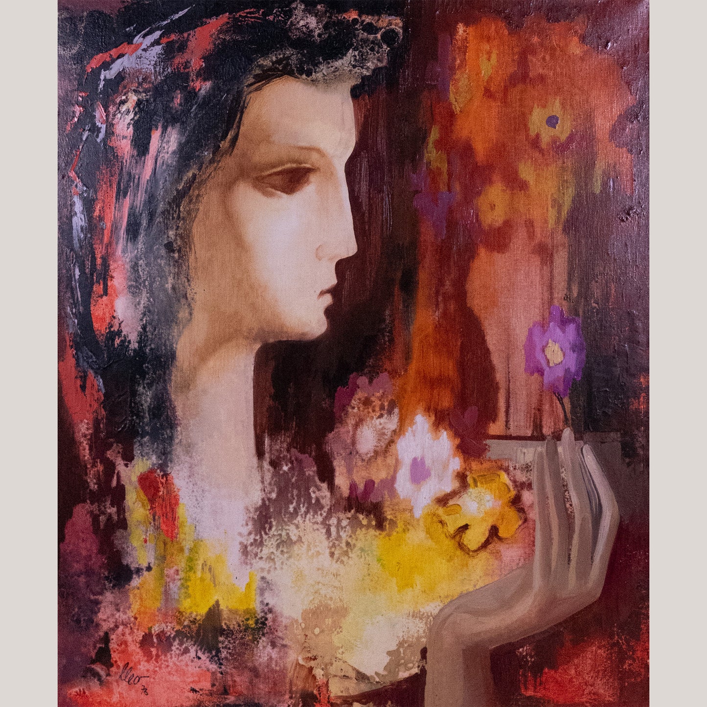 Mid-Century Stylised Female Portraits – Pair of Oil Paintings by Lleo