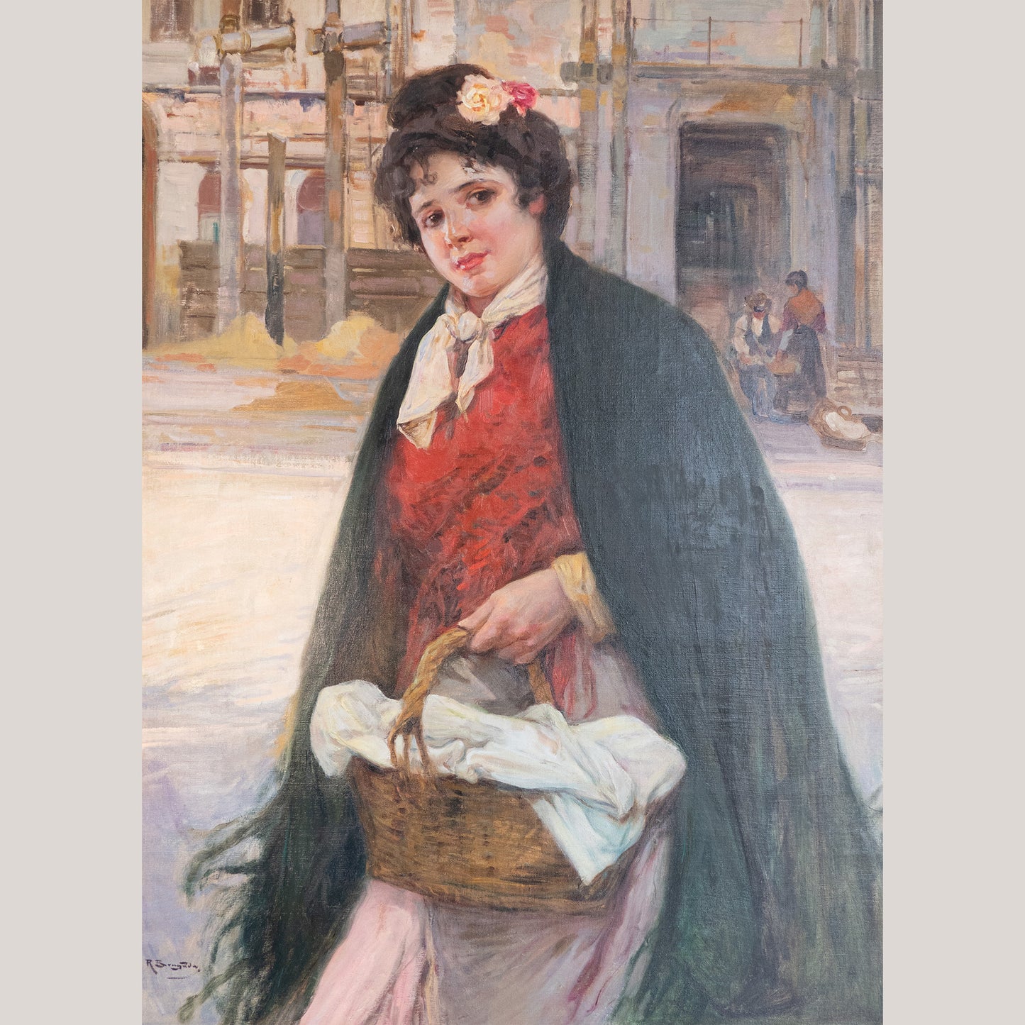 The Flower Seller – 19th Century Oil Painting - Ricardo BRUGADA Y PANIZO (1867-1919)