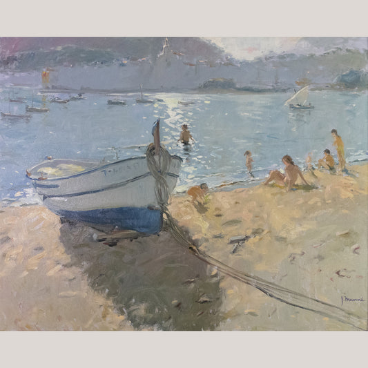 Contrallum a Cadaqués – Beach Scene with Boat by Josep Munné Graupera