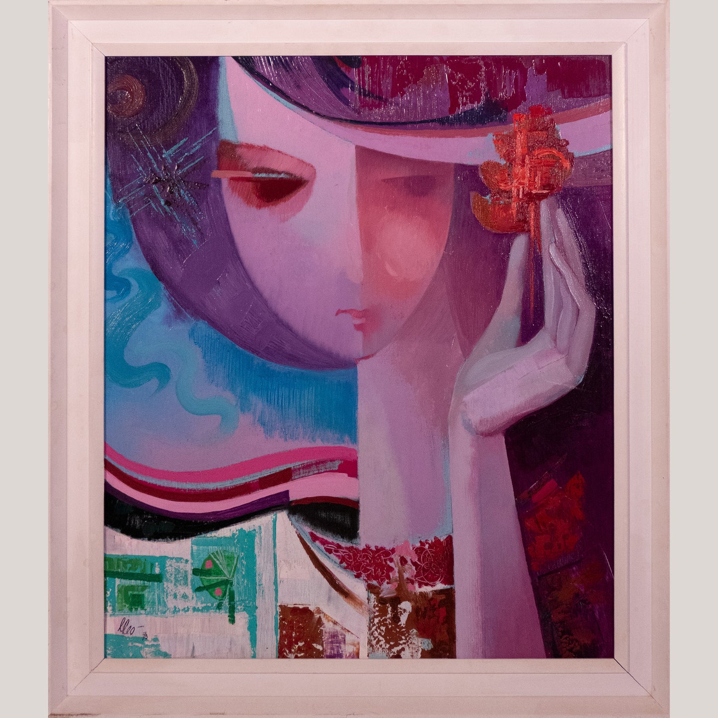 Mid-Century Stylised Female Portraits – Pair of Oil Paintings by Lleo