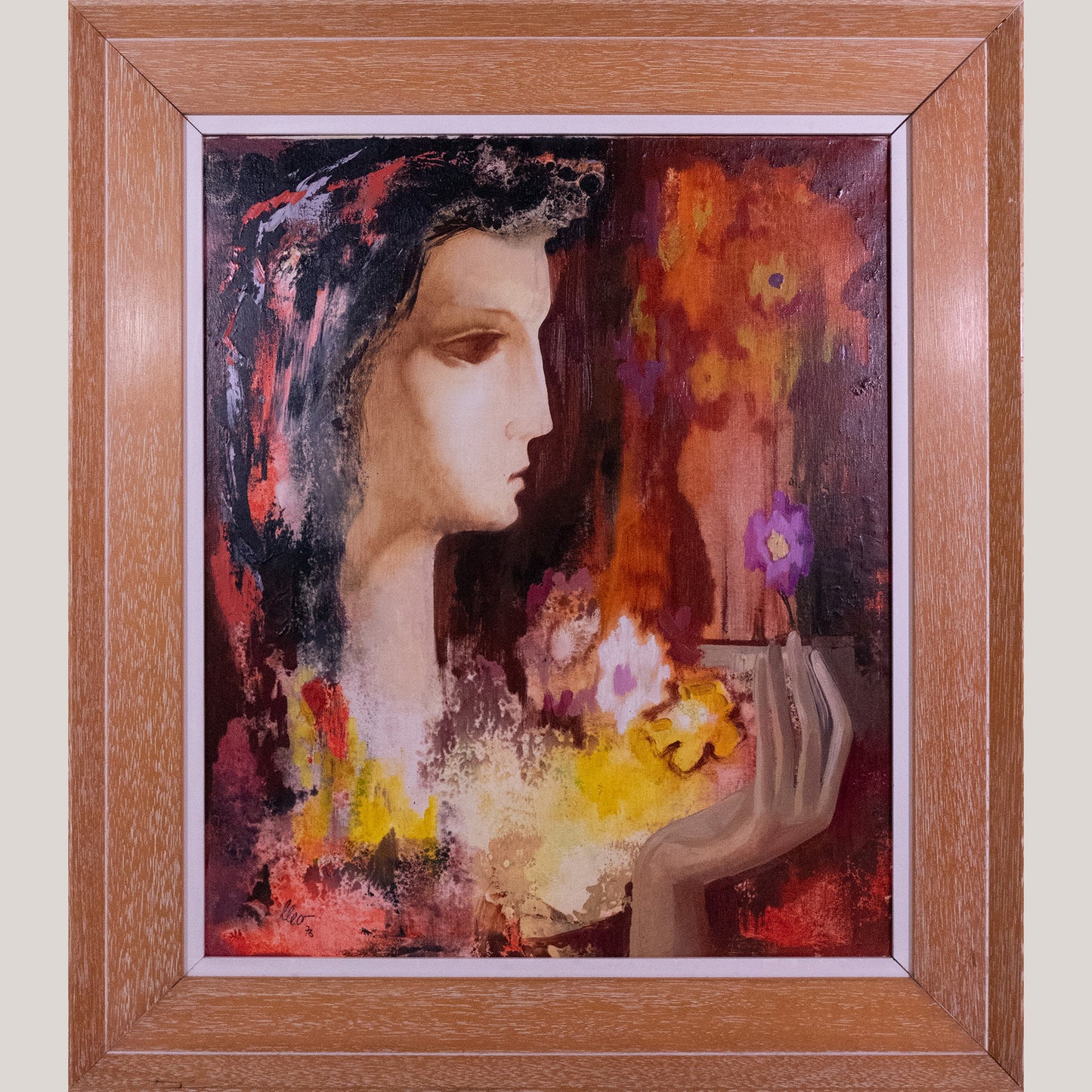 Mid-Century Stylised Female Portraits – Pair of Oil Paintings by Lleo