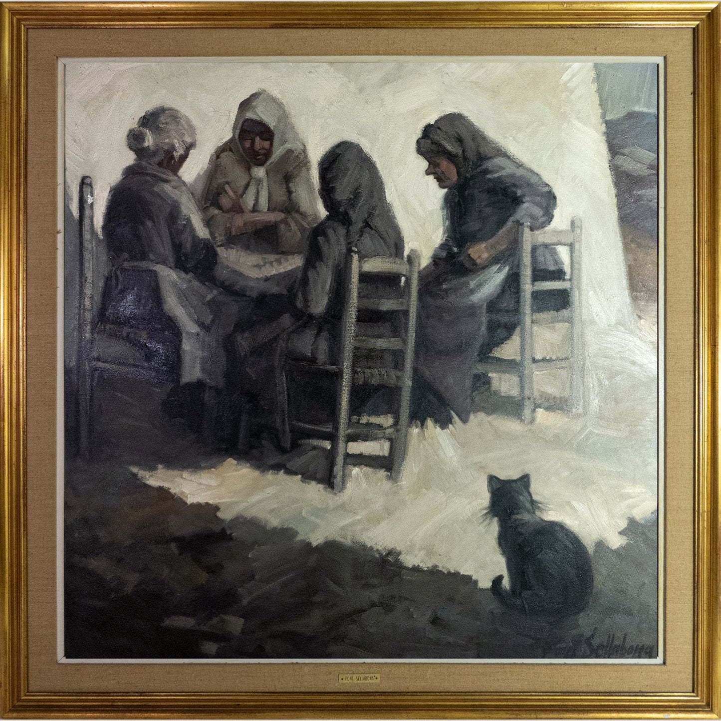Les Velles de la Nostra Terra – Vintage 1972 Catalan Oil Painting by Font Sellabona