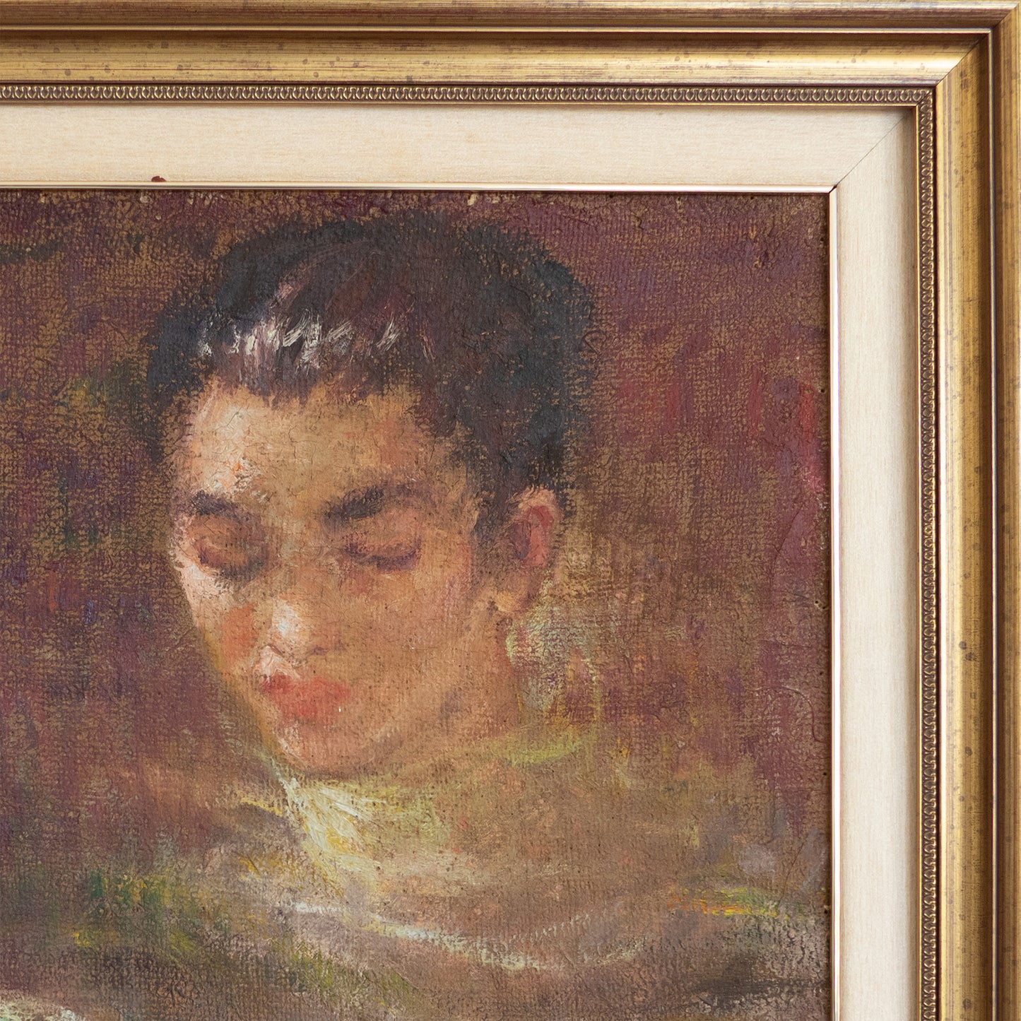 Vintage Portrait of a Choir Girl Reading – Oil Painting by Carbonell González