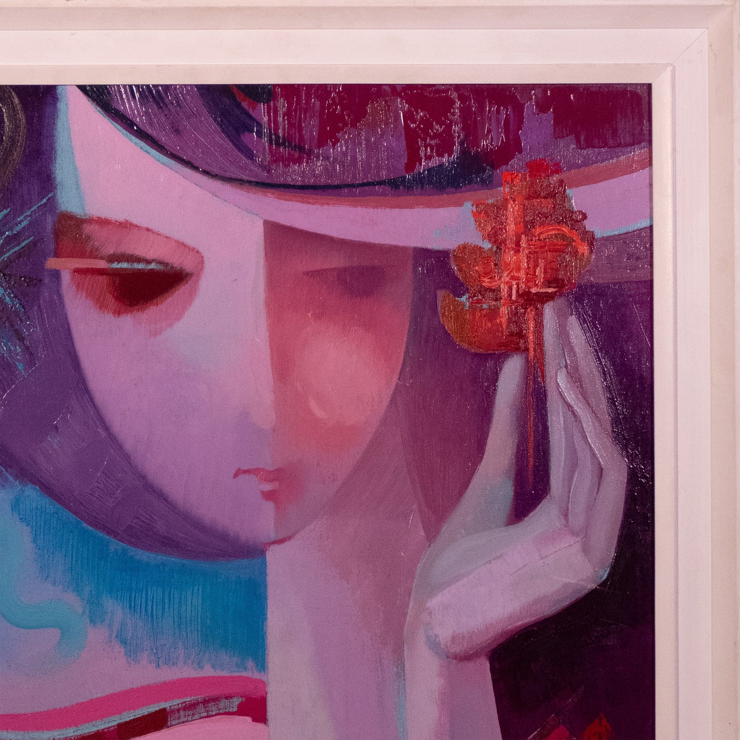 Mid-Century Stylised Female Portraits – Pair of Oil Paintings by Lleo
