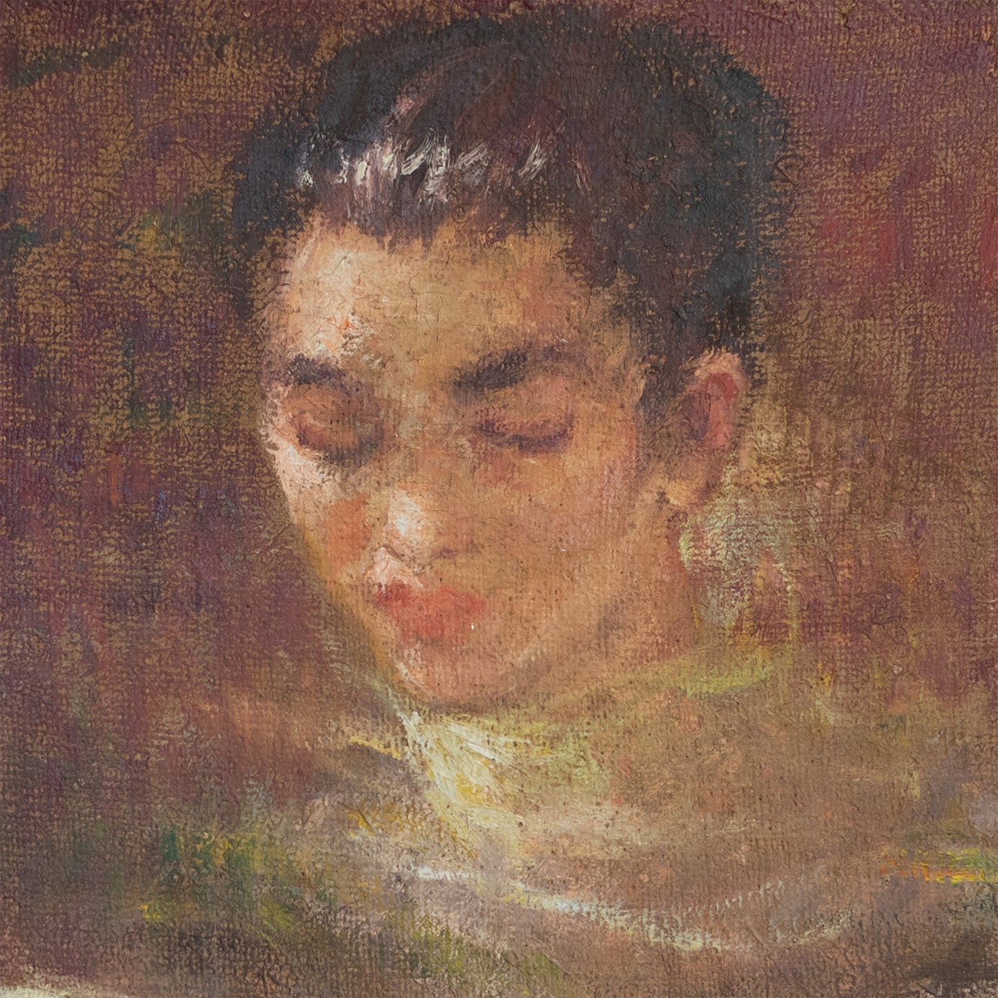 Vintage Portrait of a Choir Girl Reading – Oil Painting by Carbonell González