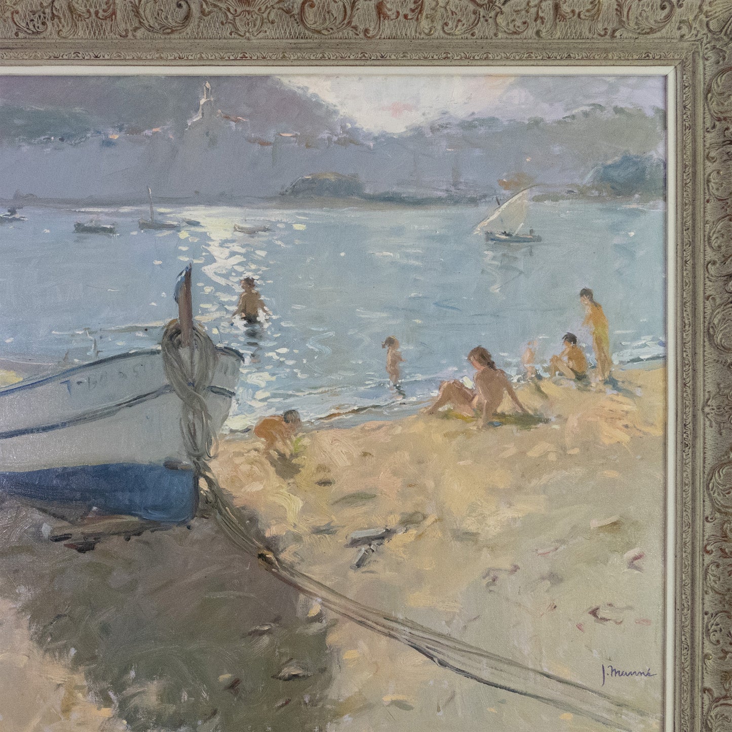 Contrallum a Cadaqués – Beach Scene with Boat by Josep Munné Graupera