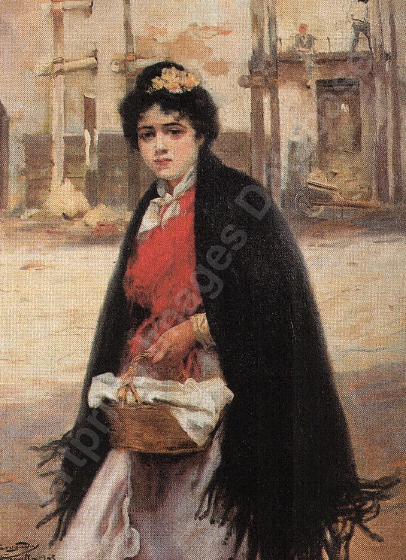 The Flower Seller – 19th Century Oil Painting - Ricardo BRUGADA Y PANIZO (1867-1919)