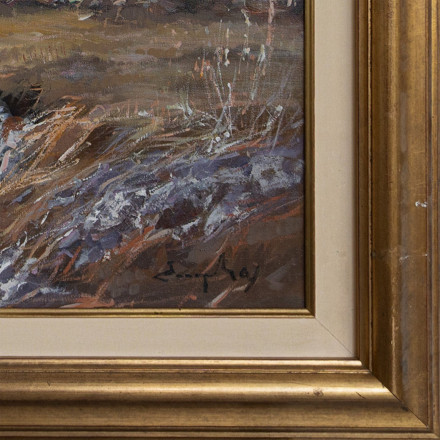Mountain River Landscape – Framed Signed Oil Painting
