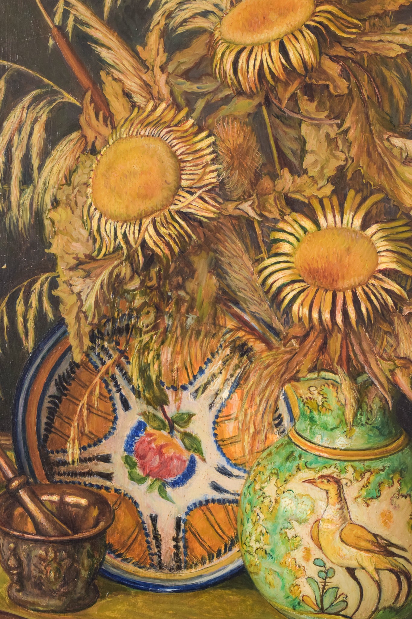 Magnificent Still Life - Sunflowers and Majolica Jug