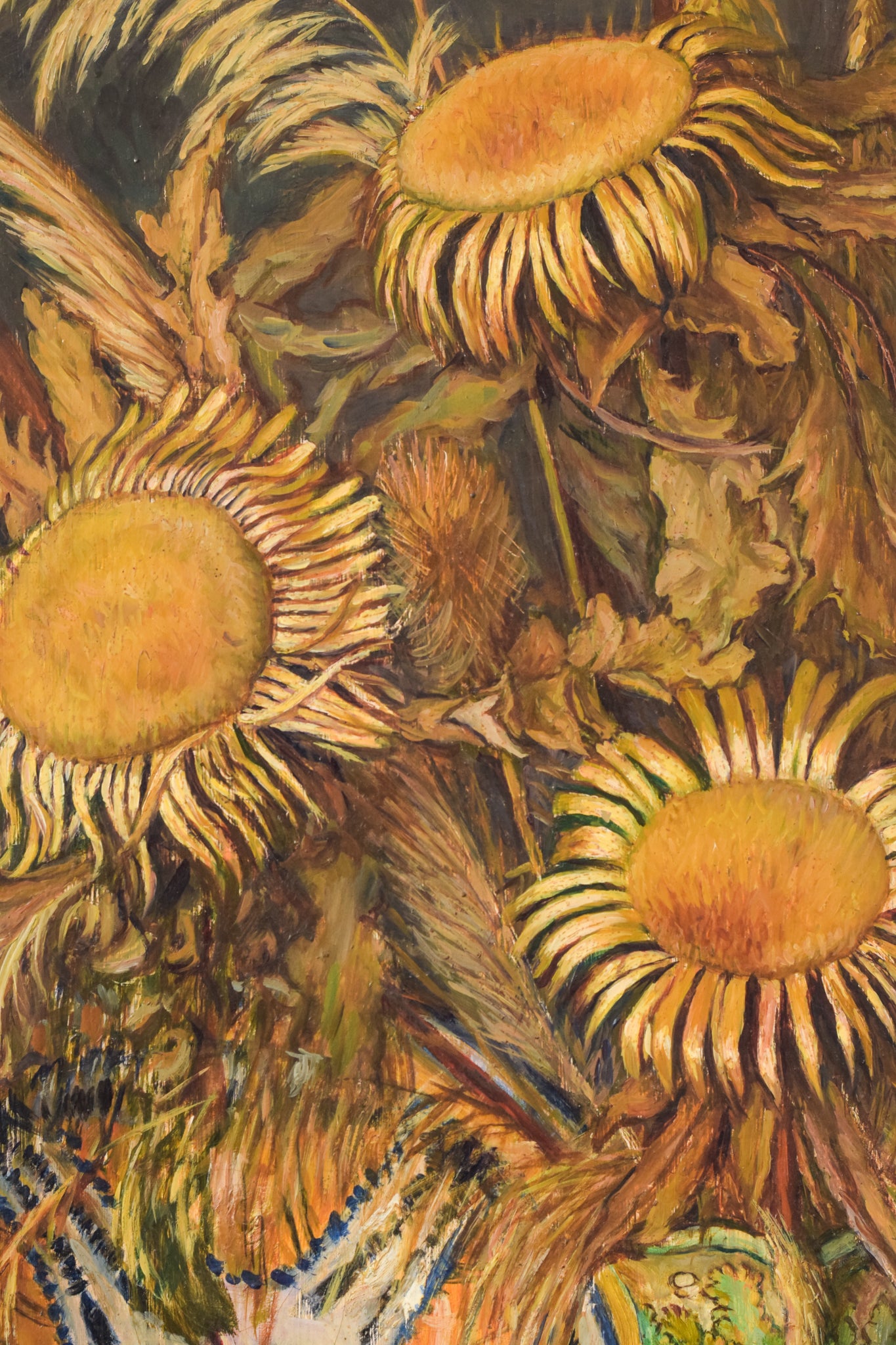 Magnificent Still Life - Sunflowers and Majolica Jug - Modern Decorative