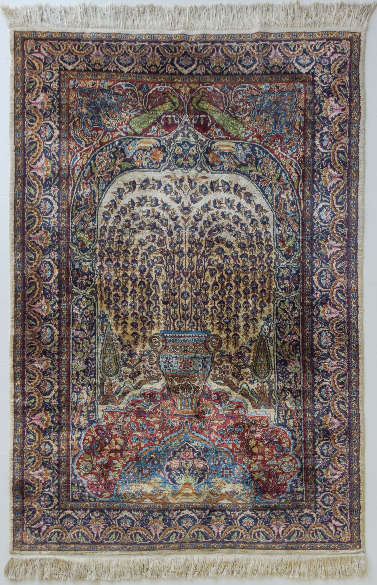 Handwoven Vintage Rug - Peacocks and Lions - Modern Decorative