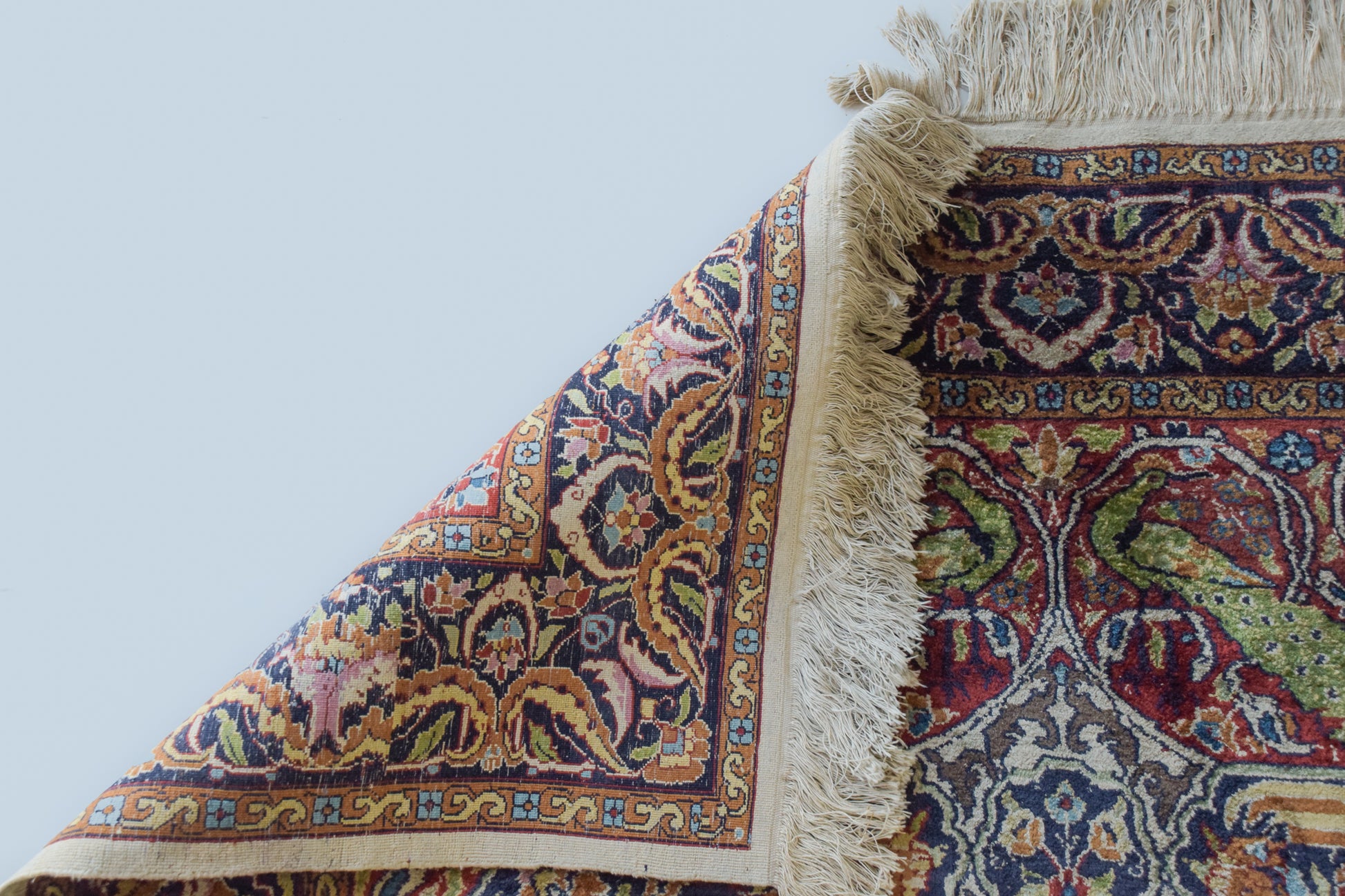 Handwoven Vintage Rug - Peacocks and Lions - Modern Decorative