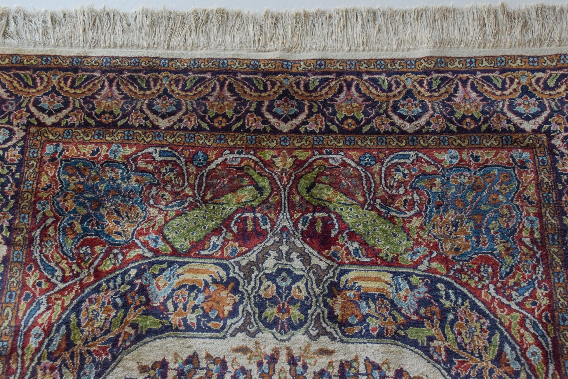 Handwoven Vintage Rug - Peacocks and Lions - Modern Decorative