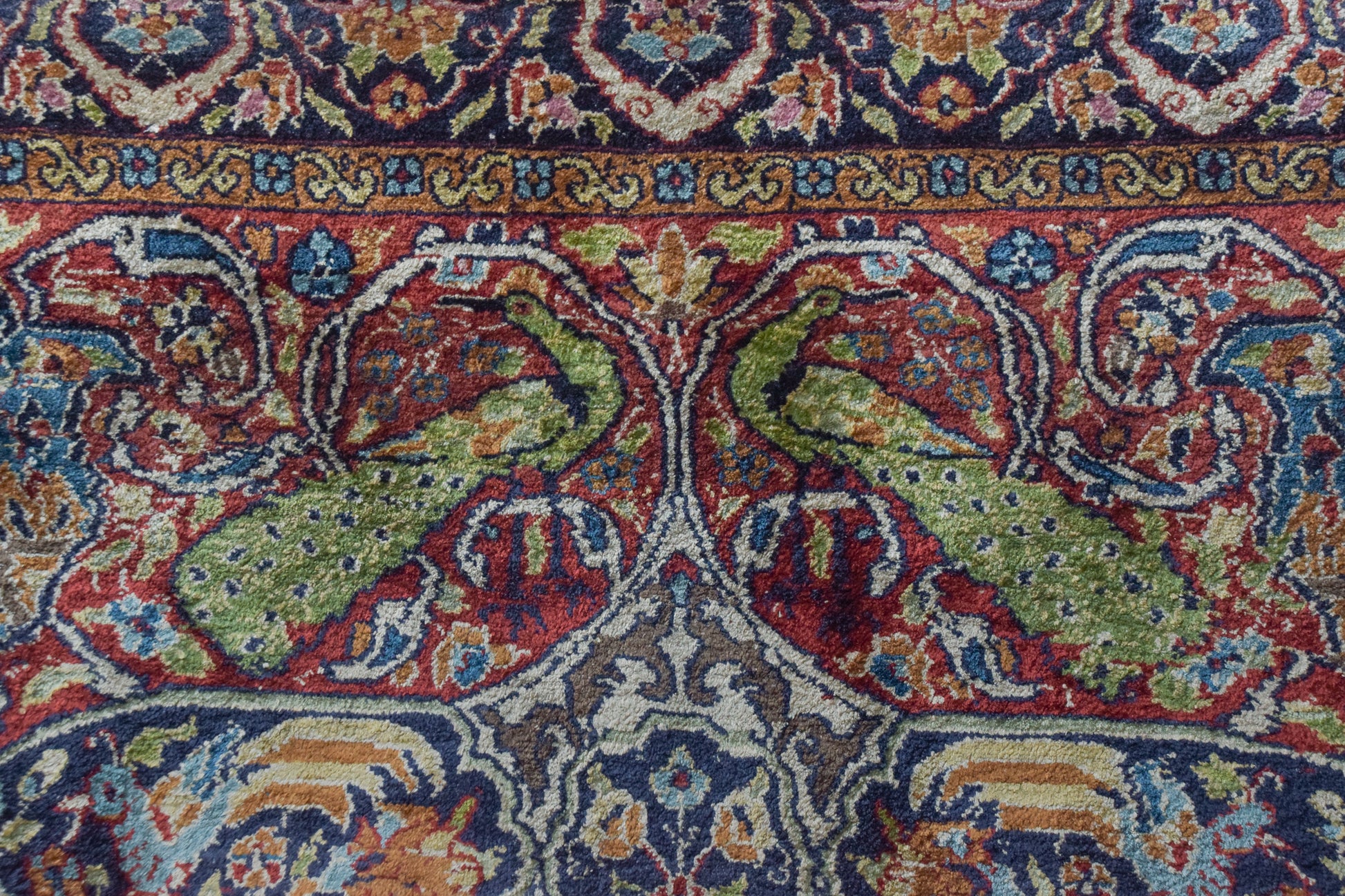 Handwoven Vintage Rug - Peacocks and Lions - Modern Decorative