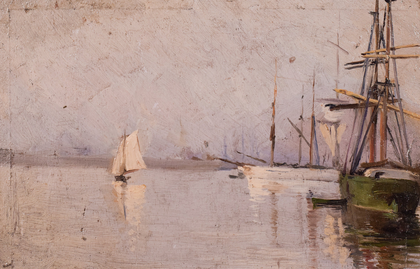 Impressionist Marine Study of a Harbour and Sailing Ships - Modern Decorative