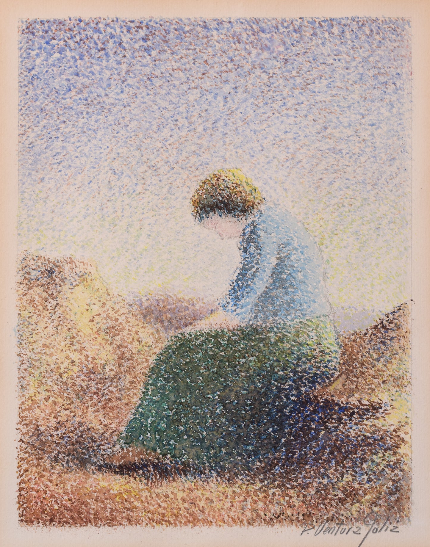 Pere Ventura Julia - Three Pointillist Watercolours - Modern Decorative