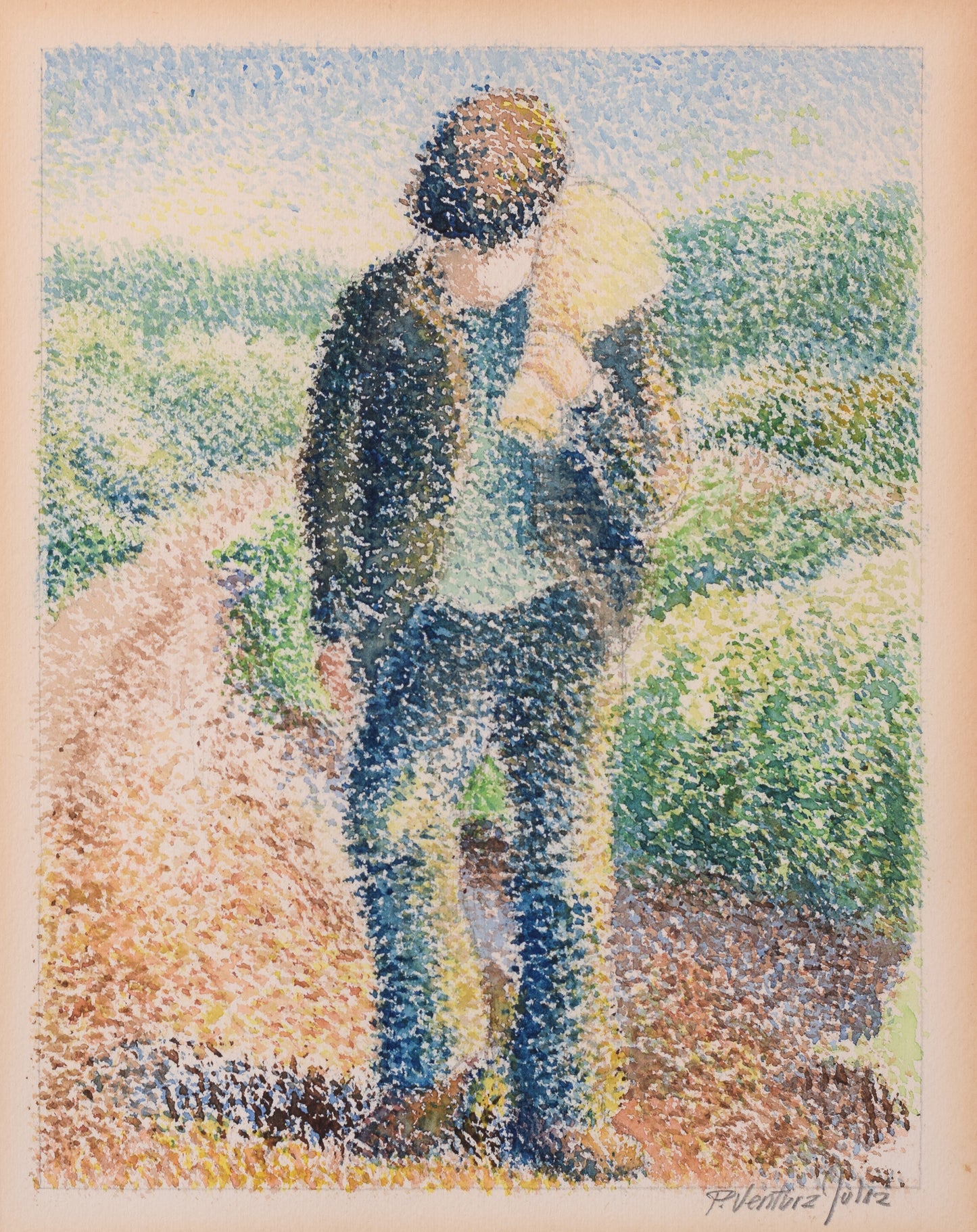 Pere Ventura Julia - Three Pointillist Watercolours - Modern Decorative