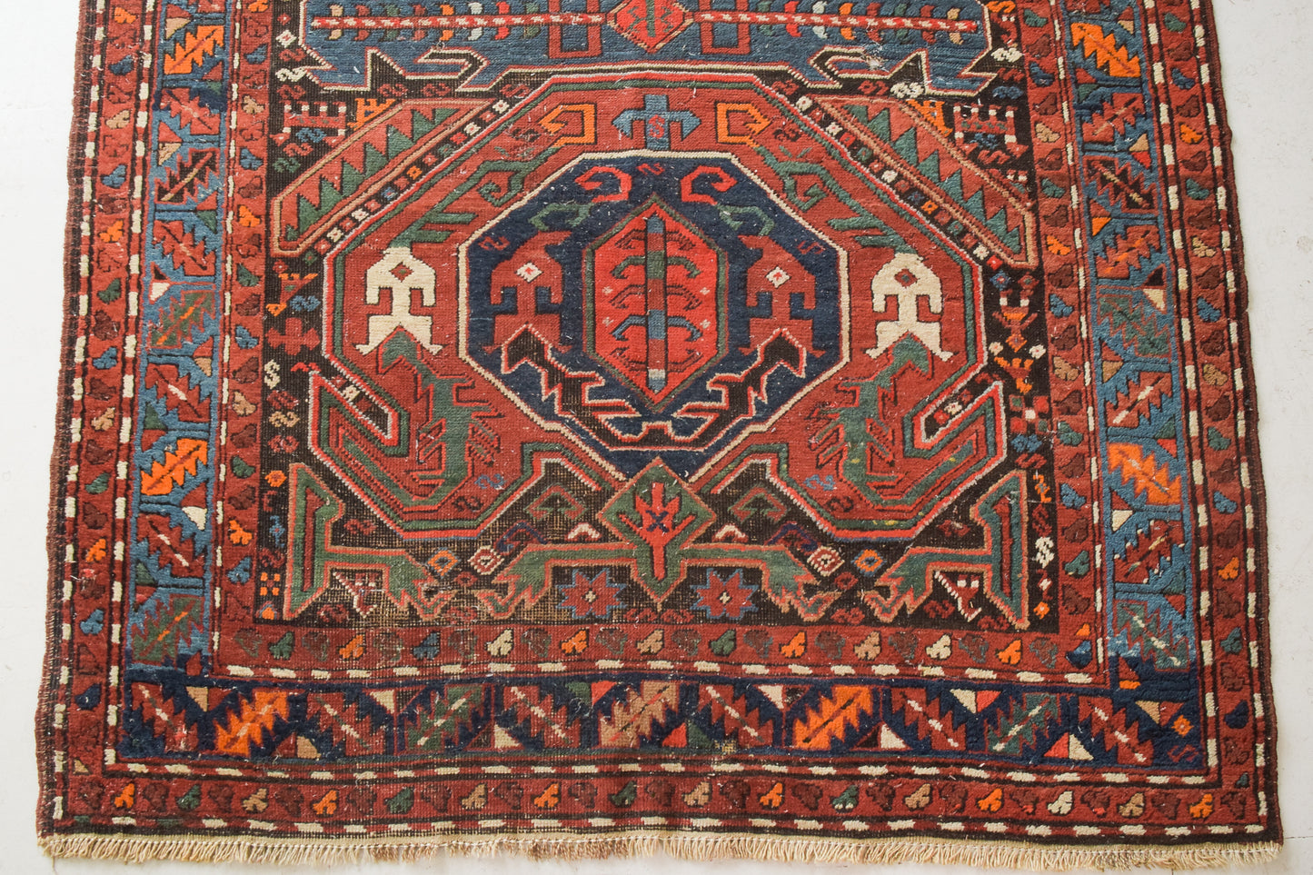 Large Vintage Handwoven Caucasian Rug - Modern Decorative