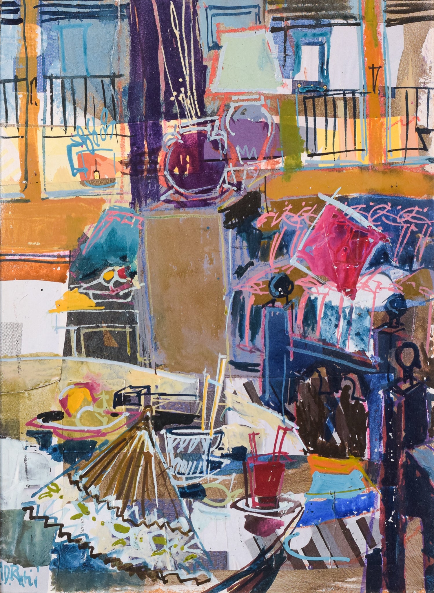 Abstract Expressionist Interior Collage - Modern Decorative