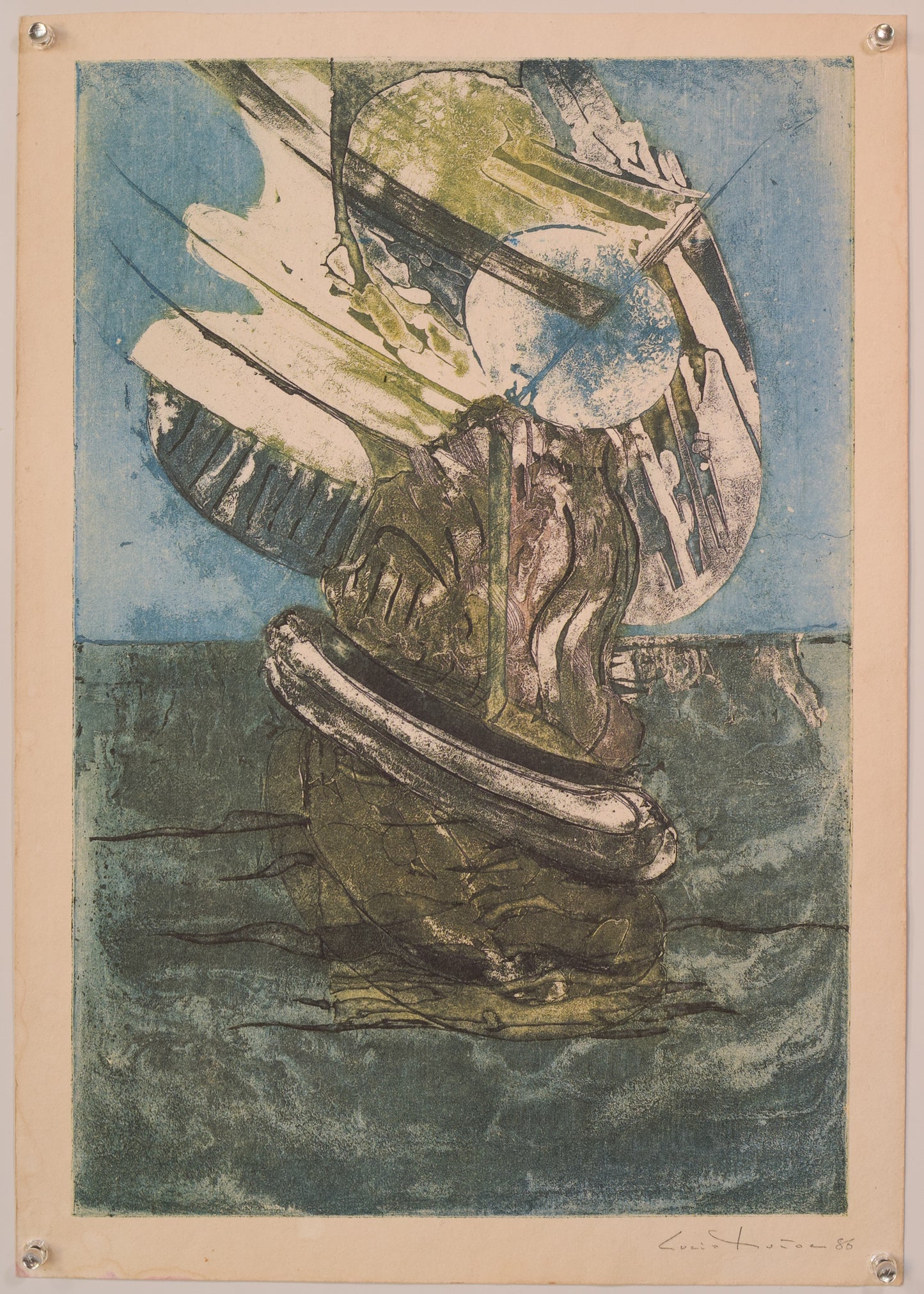 Abstract Lithograph - A Boat at Sea