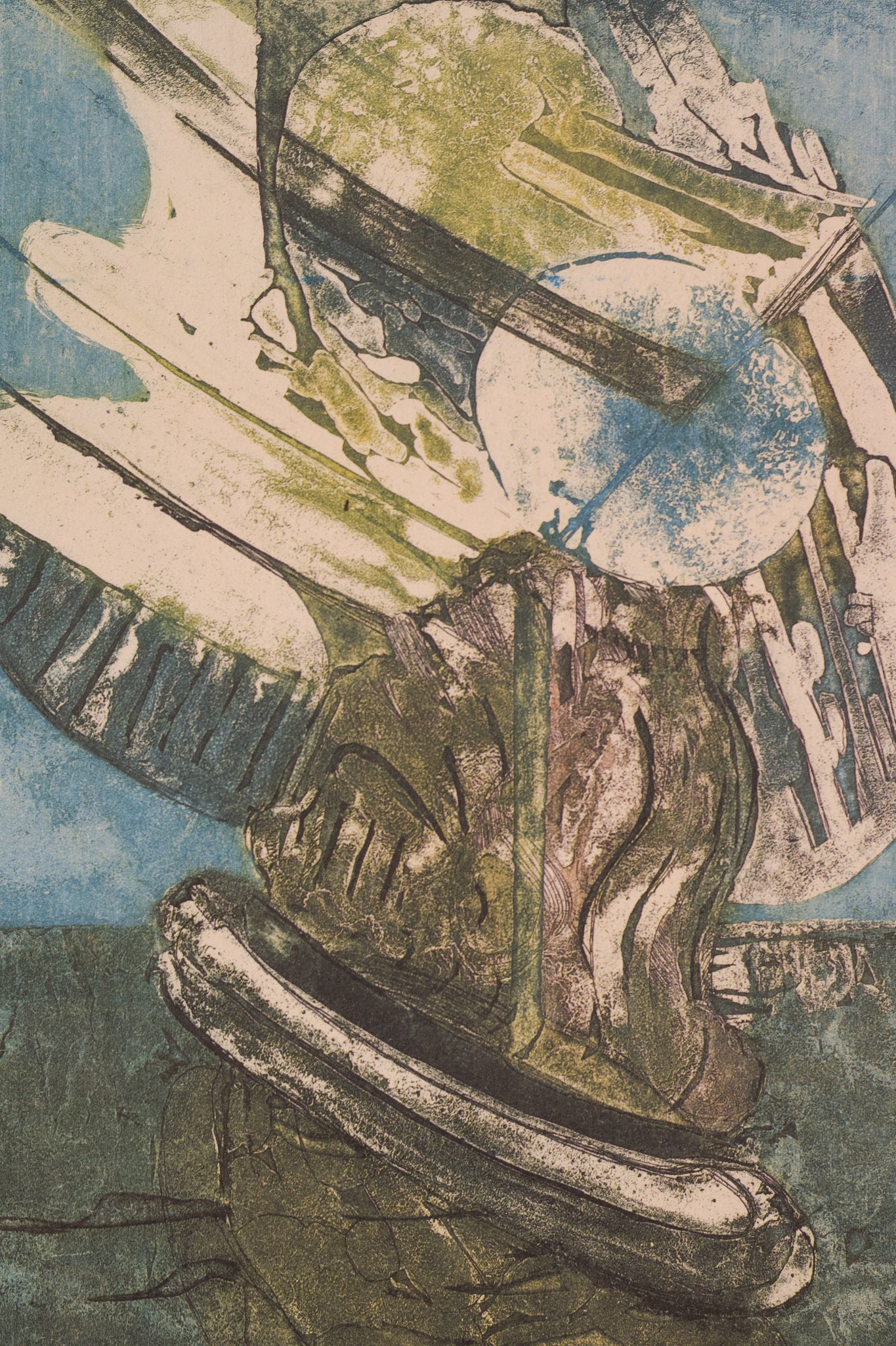 Abstract Lithograph - A Boat at Sea