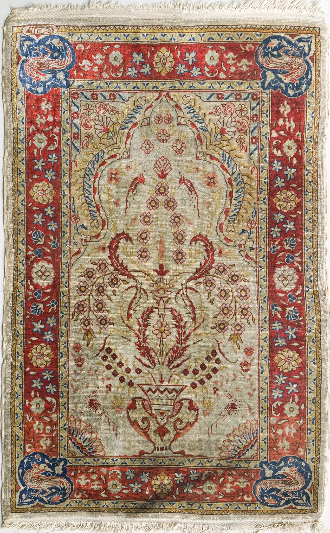 Fine handwoven vintage persian silk rug