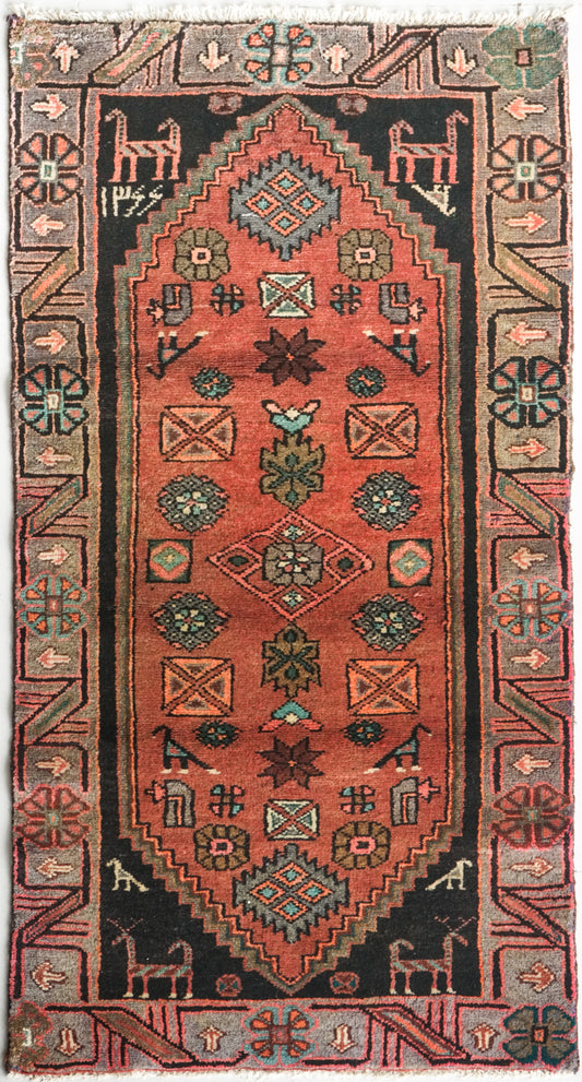 Unusual Signed Hand woven vintage rug - Tribal with animal motifs - Modern Decorative