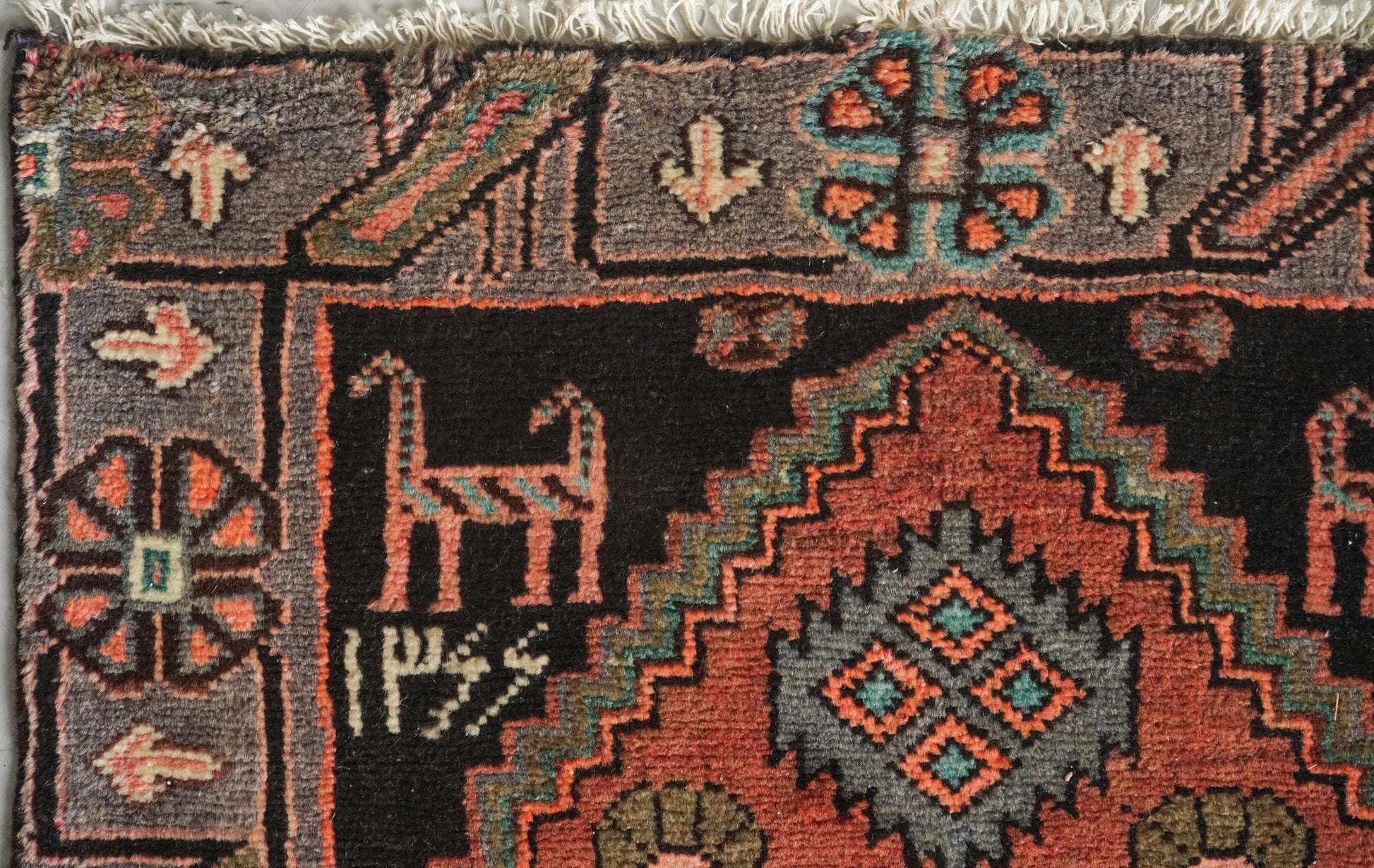 Unusual Signed Hand woven vintage rug - Tribal with animal motifs - Modern Decorative