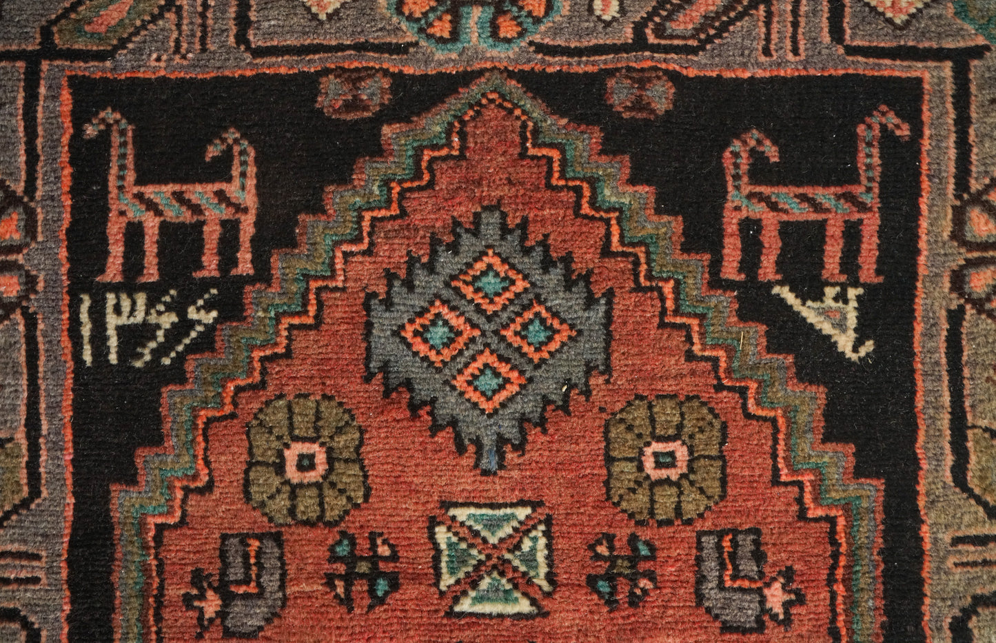 Unusual Signed Hand woven vintage rug - Tribal with animal motifs - Modern Decorative