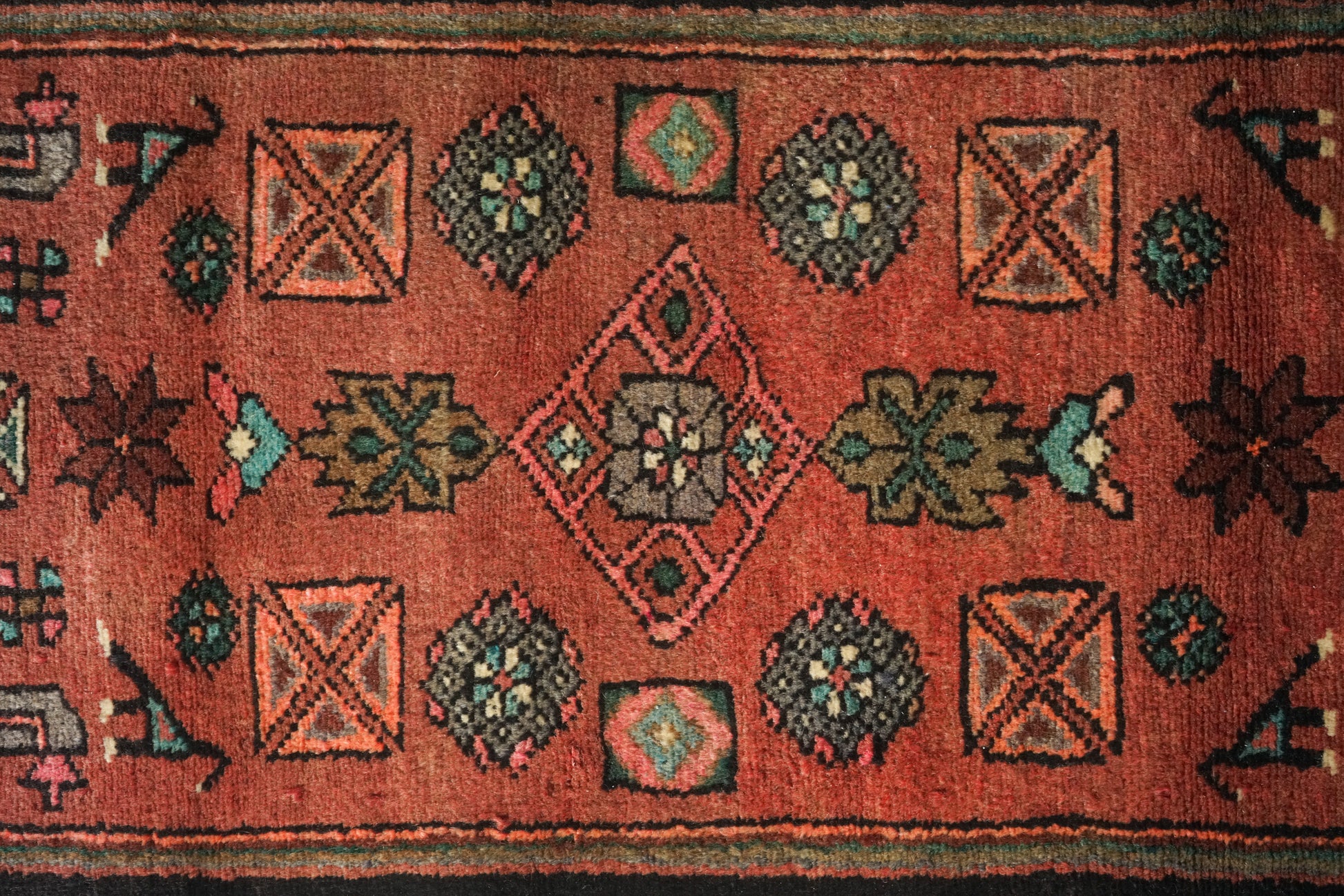 Unusual Signed Hand woven vintage rug - Tribal with animal motifs - Modern Decorative