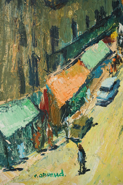 Vibrant Modernist Expressionist - Street Scene With Mid-century Cars