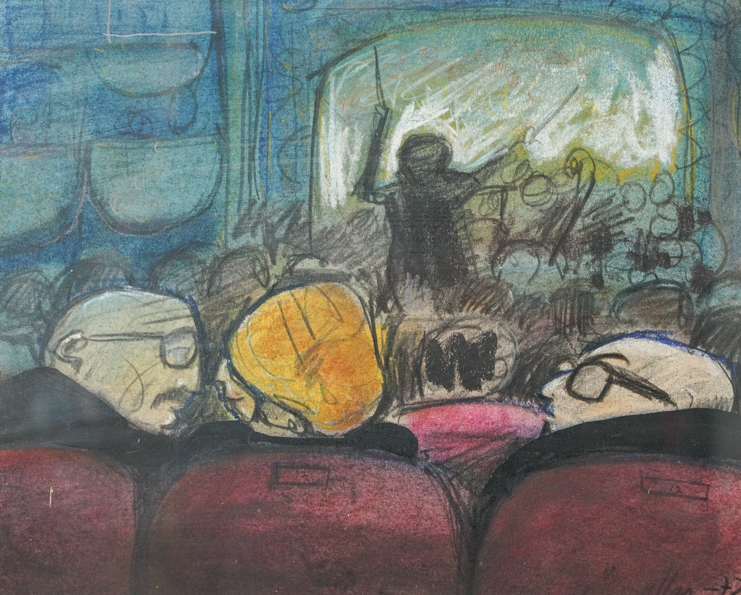 Cartoon theatre scene - Pastel on paper