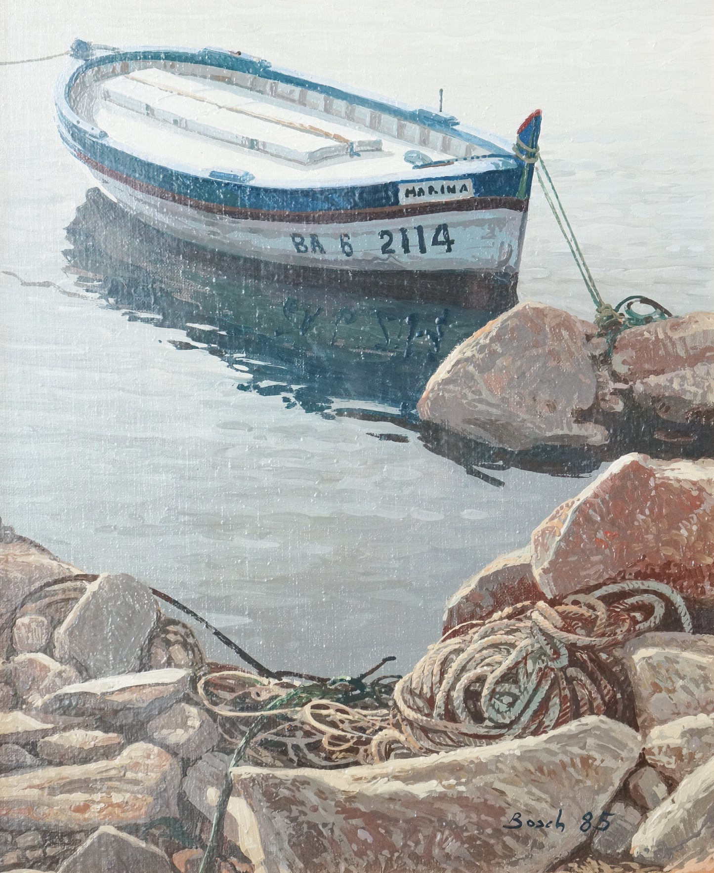 Two Framed Studies of Fishing Boats - Signed Bosch - Modern Decorative