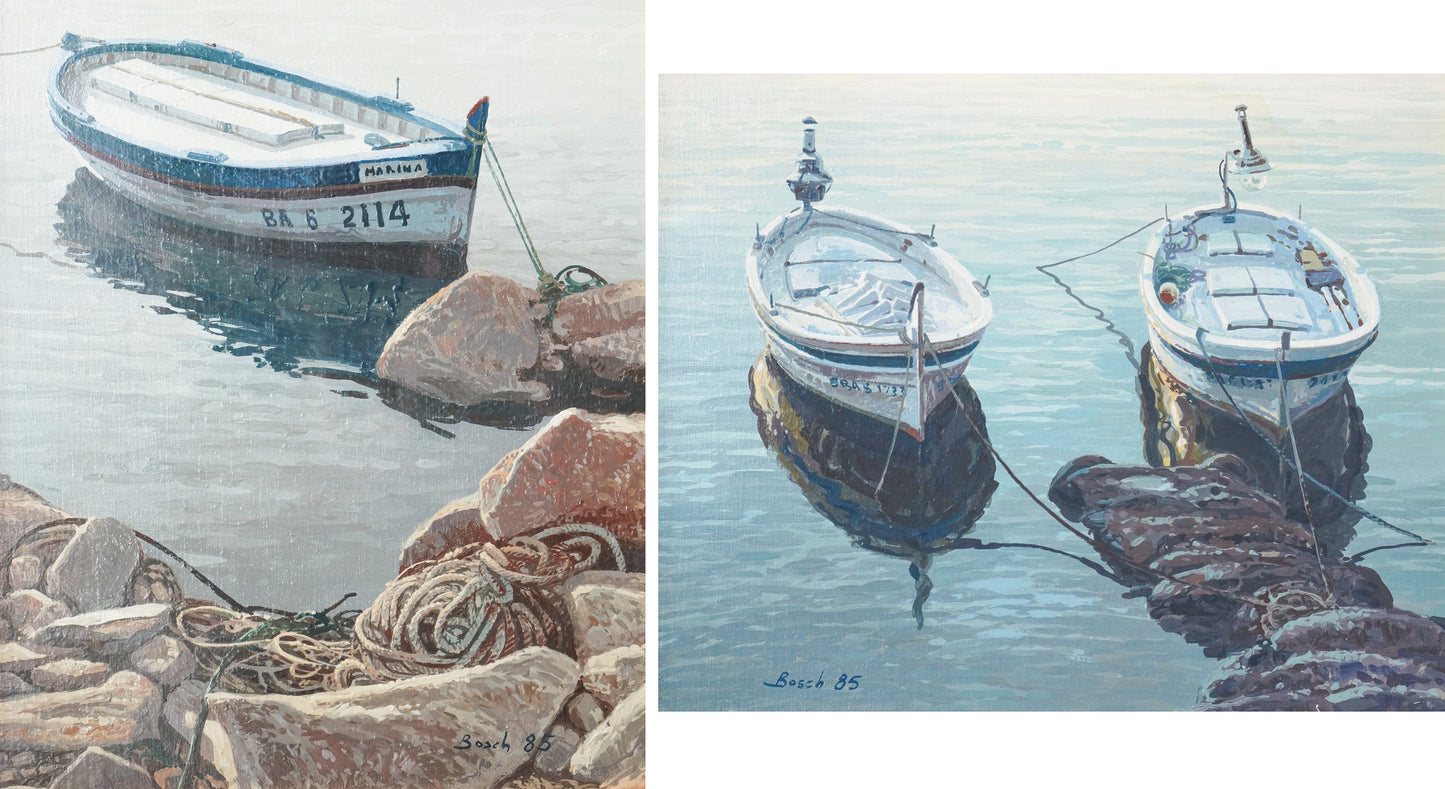 Two Framed Studies of Fishing Boats - Signed Bosch - Modern Decorative