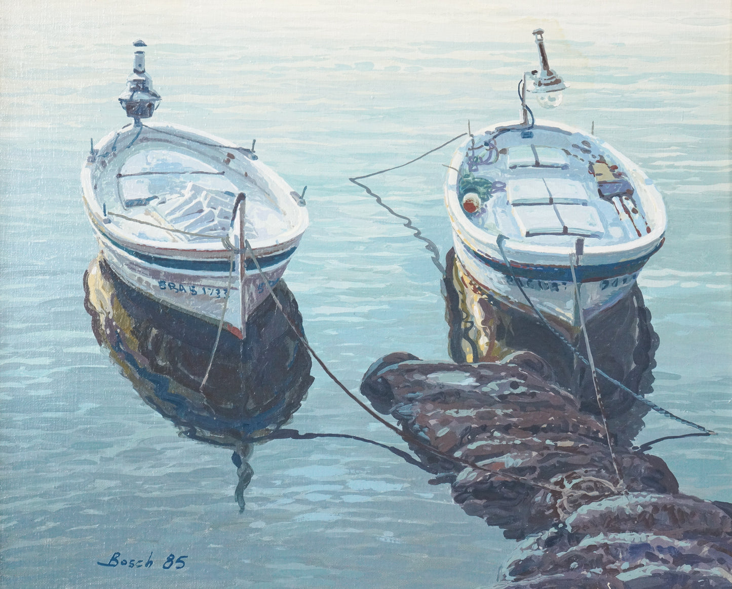 Two Framed Studies of Fishing Boats - Signed Bosch - Modern Decorative
