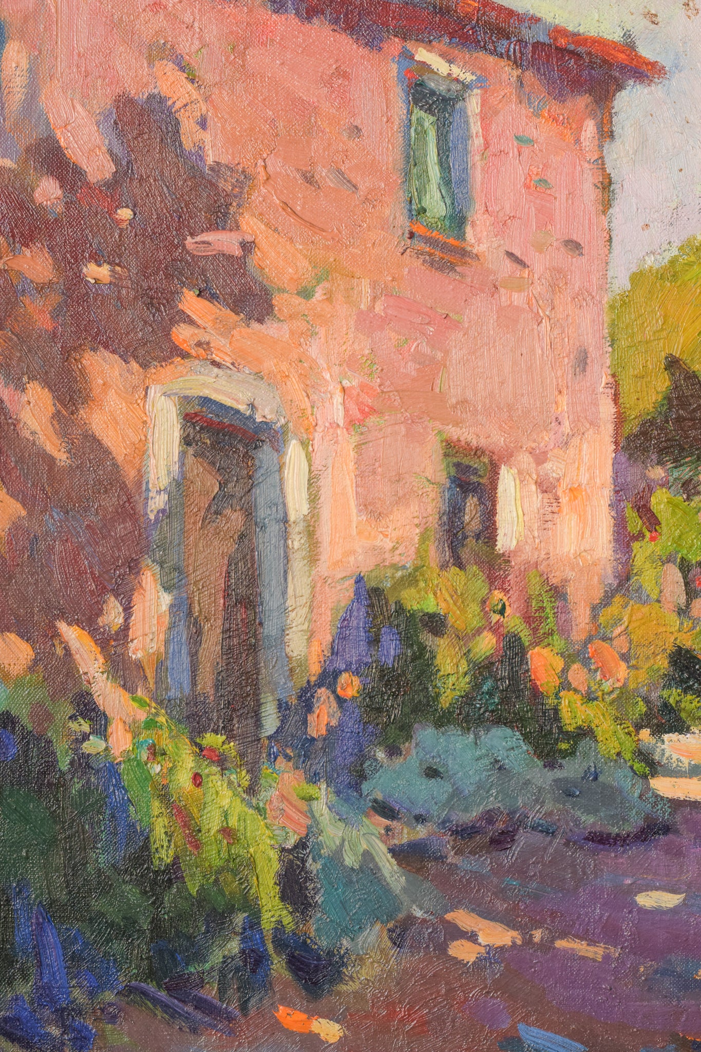 Post Impressionist Oil Painting of House with Trees. Light & Shade Study