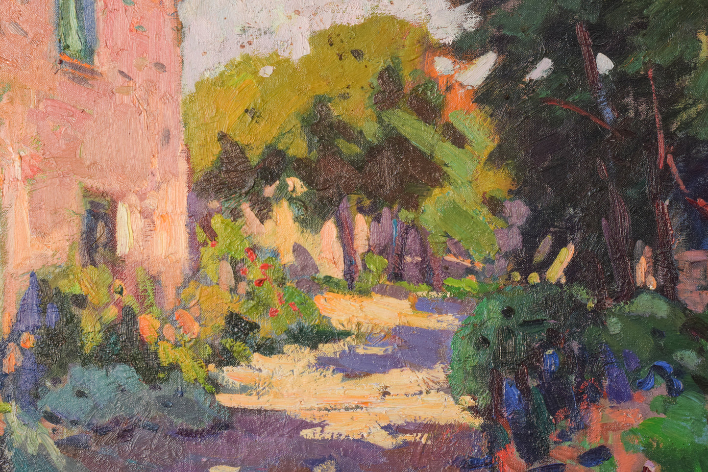 Post Impressionist Oil Painting of House with Trees. Light & Shade Study
