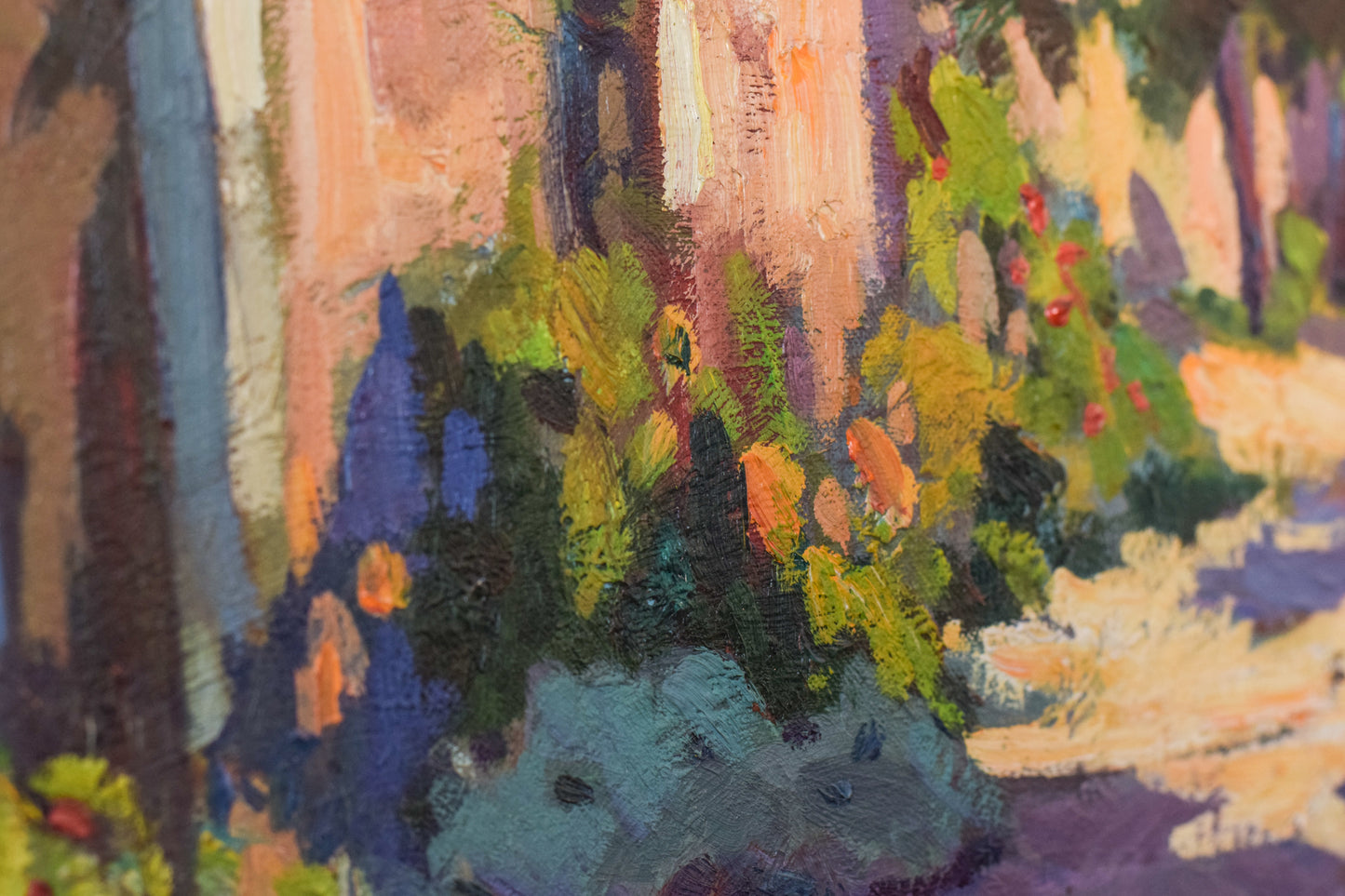 Post Impressionist Oil Painting of House with Trees. Light & Shade Study