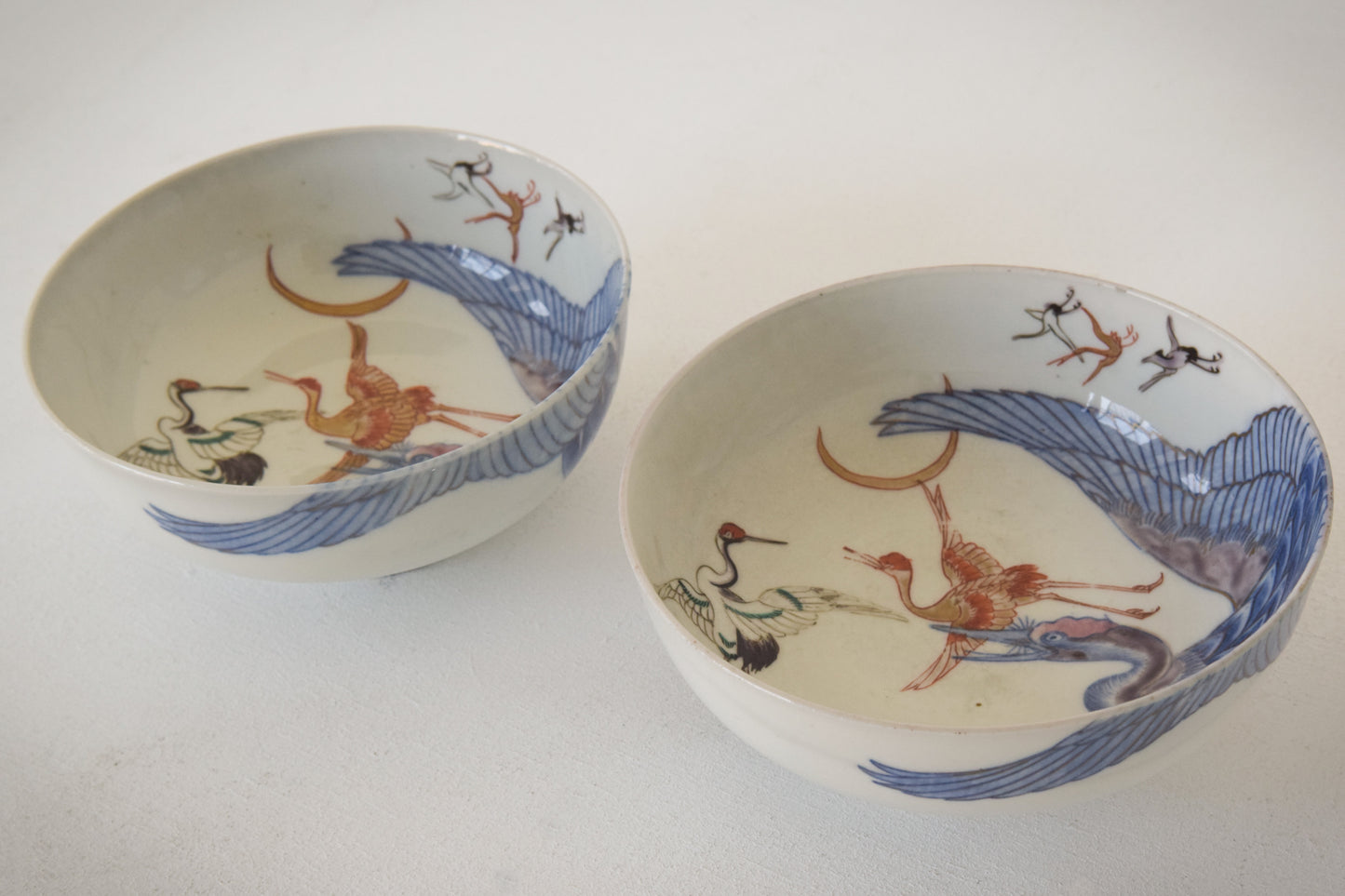 Pair - Oriental Bowls with cranes