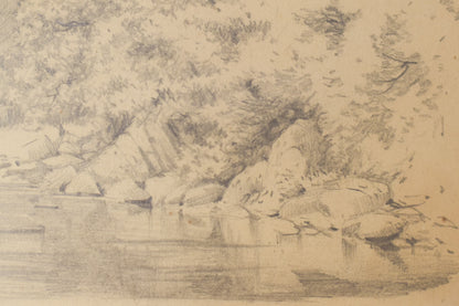'On The Cree' - Landscape Drawing of a River