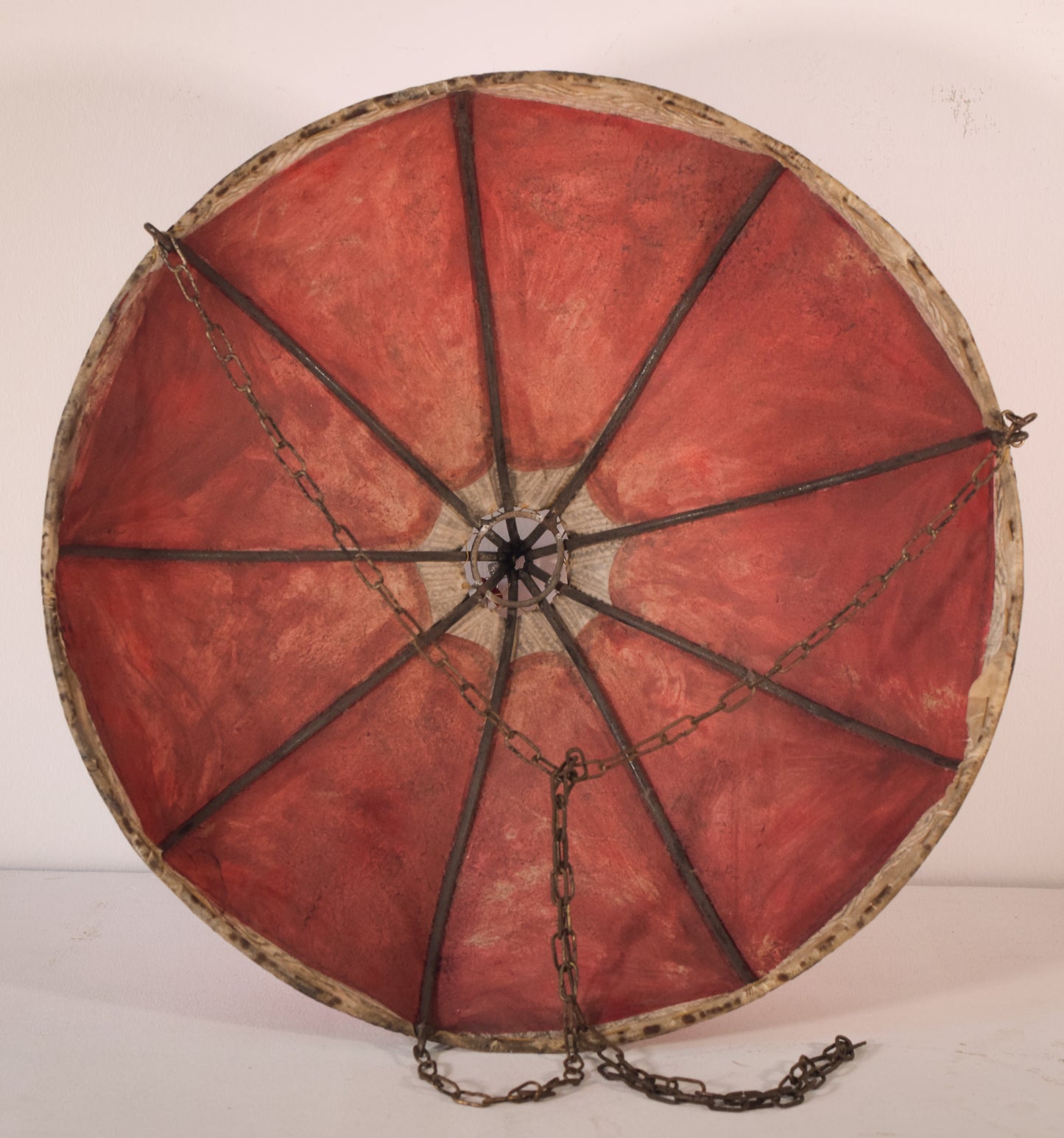 Red Hide Skin Stained Decorated Lamp Shade With Metal Frame - Modern Decorative