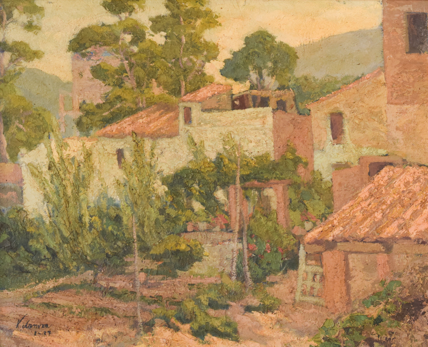 Impressionist - Painting of Villas and Garden - Modern Decorative