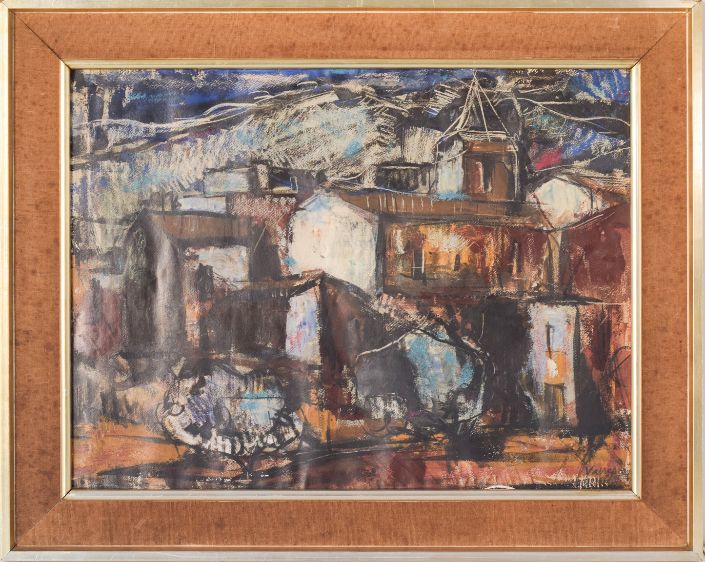 Modernist - Painting of a Town in Mixed Media - Modern Decorative