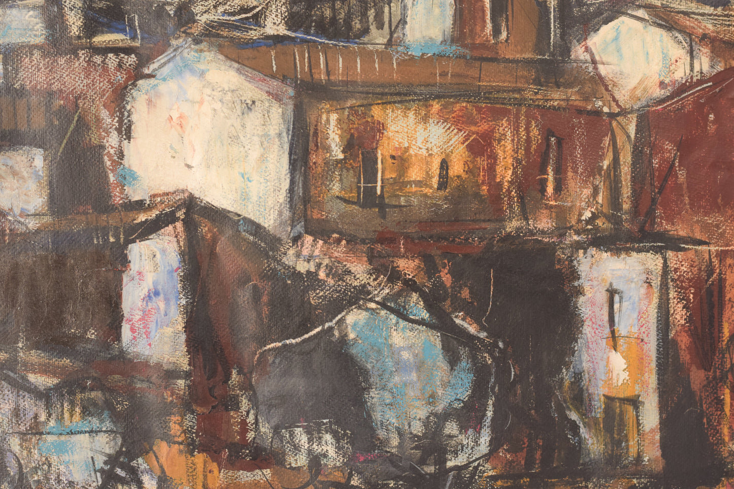 Modernist - Painting of a Town in Mixed Media - Modern Decorative