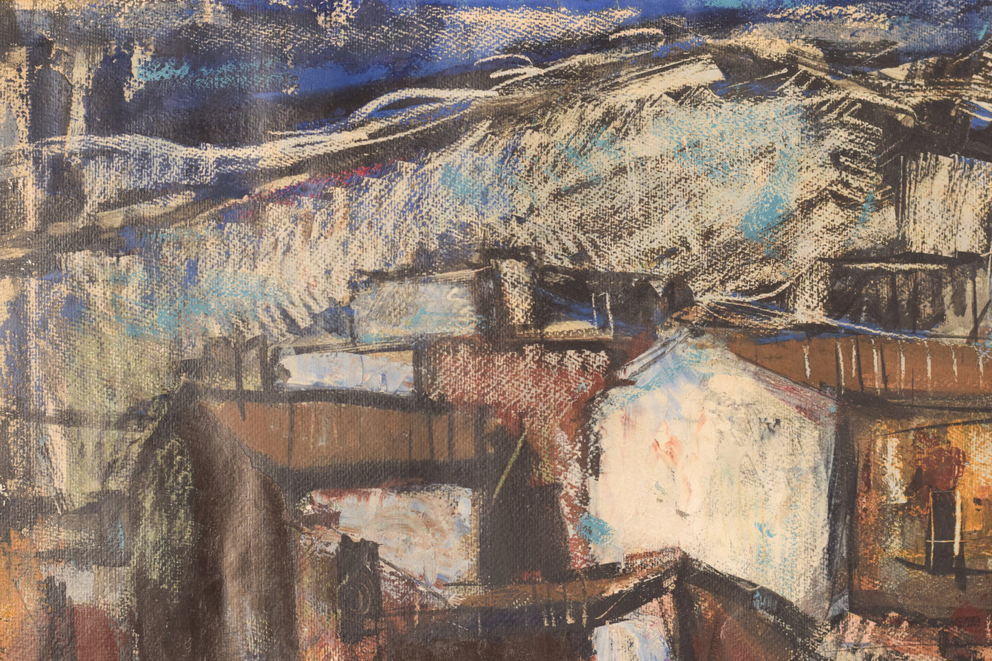 Modernist - Painting of a Town in Mixed Media - Modern Decorative