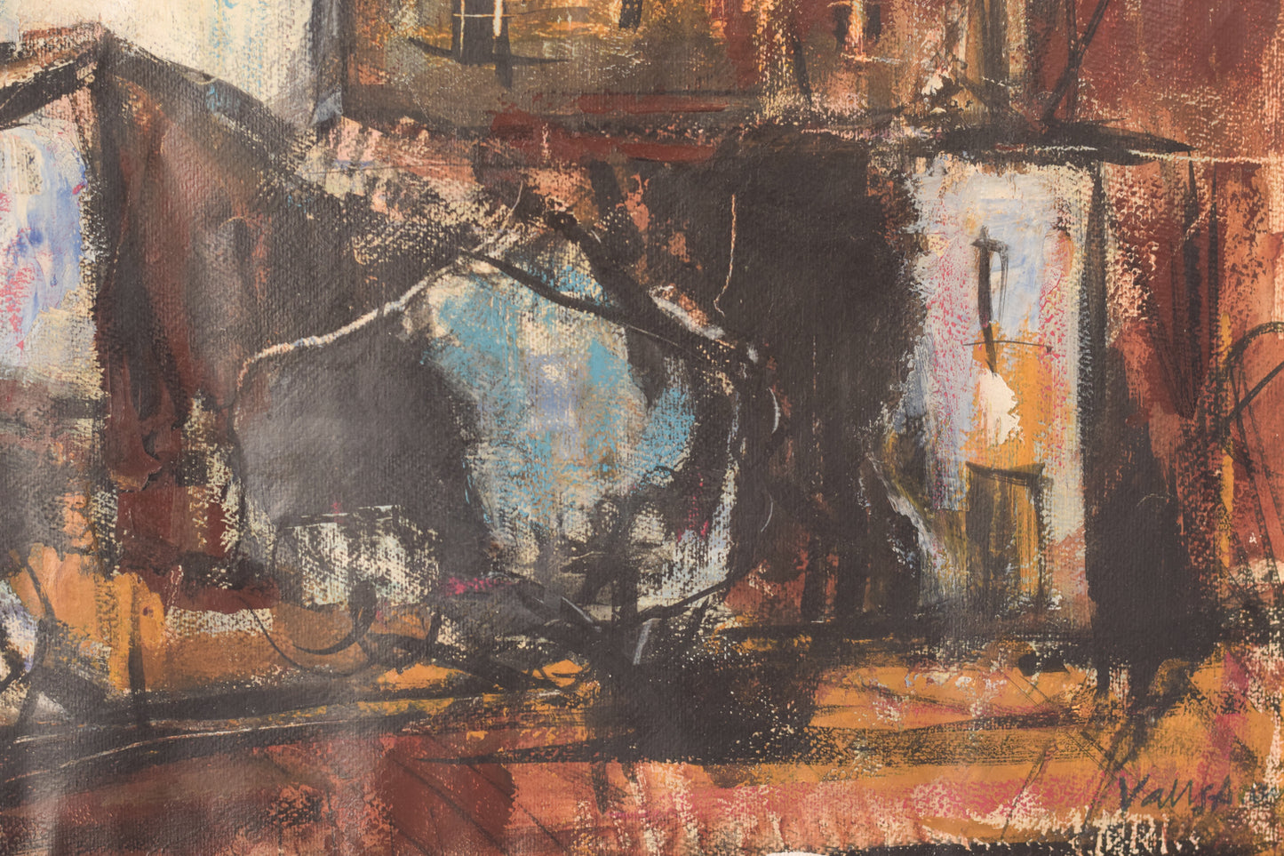 Modernist - Painting of a Town in Mixed Media - Modern Decorative