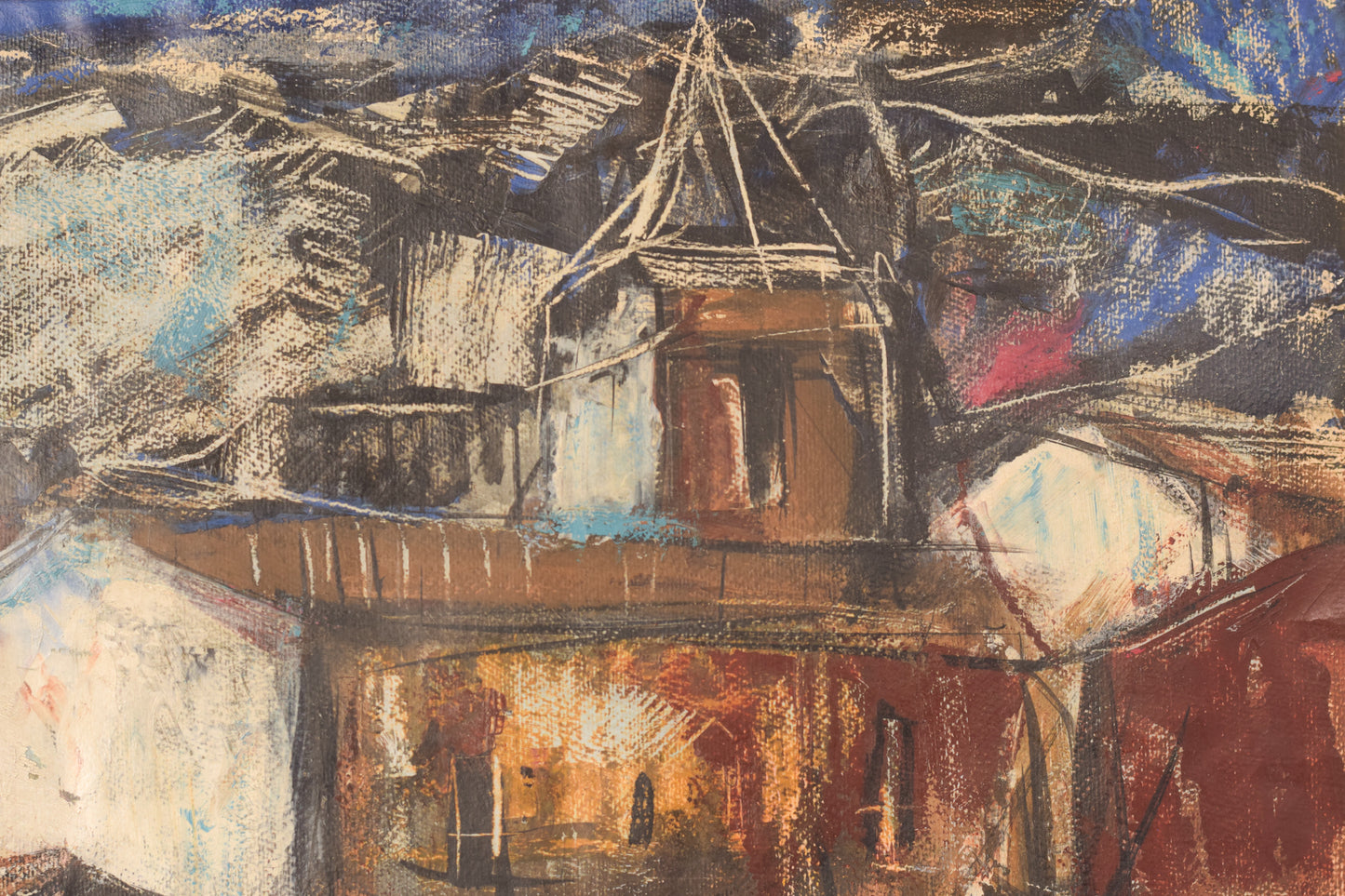Modernist - Painting of a Town in Mixed Media - Modern Decorative