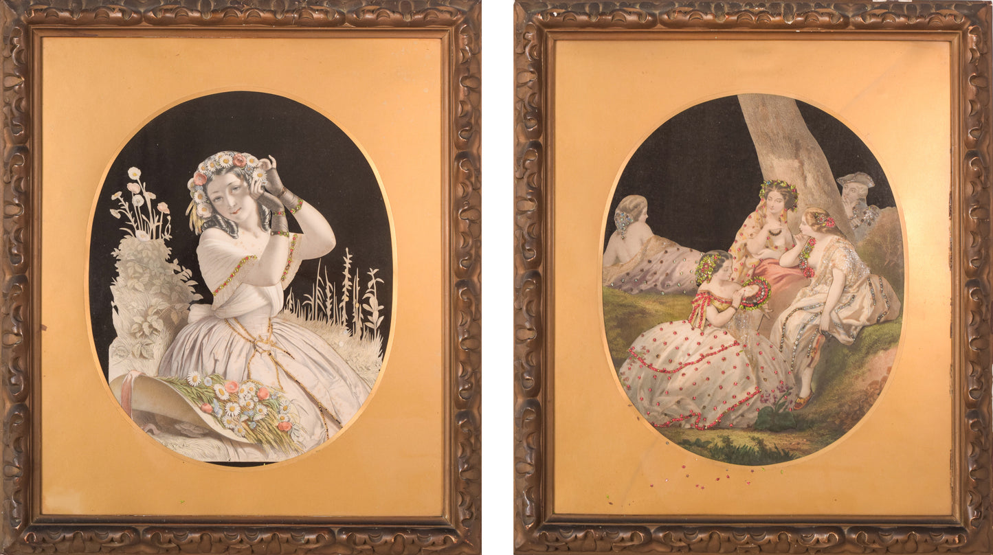 Pair - Embossed Victorian Collages - Modern Decorative
